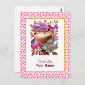 Carte Postale Cœur doré et floral romantique (Devant / Derrière)