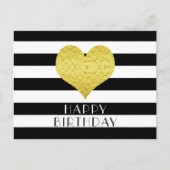 Carte Postale Cœur Doré Rayures Noires et Blanches Joyeux Annive (Devant)