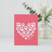 Carte Postale Coeur Empreinte de patte rose Valentine (Debout devant)