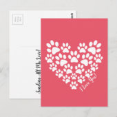 Carte Postale Coeur Empreinte de patte rose Valentine (Devant / Derrière)