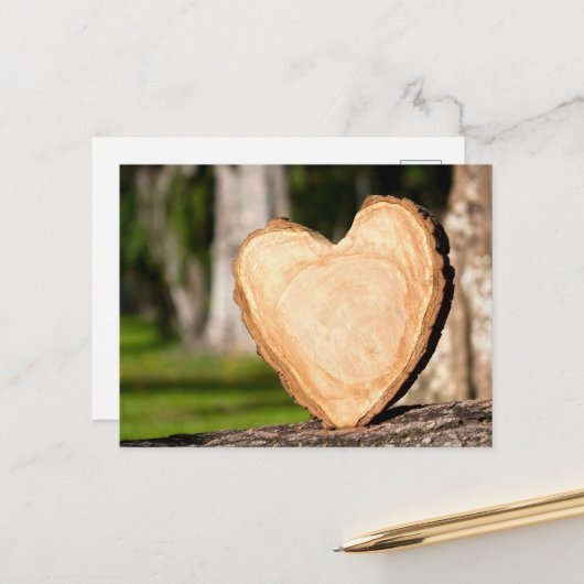 Carte Postale coeur en bois (Devant/Arrière en situation)