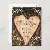 Carte Postale Coeur en écorce de bois Merci Mariage rustique (Devant / Derrière)