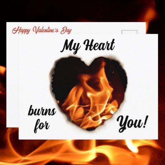 Carte Postale Coeur en feu Flames photographiques Saint Valentin