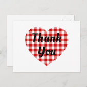 Carte Postale Cœur en forme de gingham rouge et blanc Merci (Devant / Derrière)