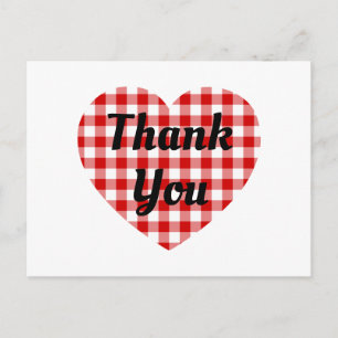 Carte Postale Cœur en Vichy Rouge et Blanc Forme Merci