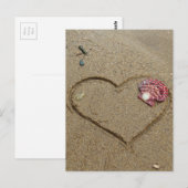 Carte Postale coeur et coquillages sur la plage (Devant / Derrière)