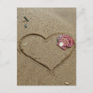 Carte Postale coeur et coquillages sur la plage