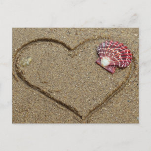 Carte Postale coeur et coquillages sur la plage