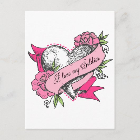 Carte Postale Coeur et Rose (Devant)