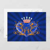 Carte postale Coeur Filigree Couronne Bleue (Devant / Derrière)