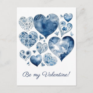 Carte Postale Cœur floral bleu de Delft personnalisé pour la Sai