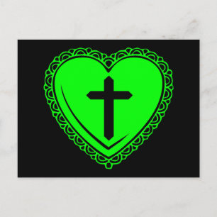 Carte Postale Cœur gothique + Croix (Noir + Vert)
