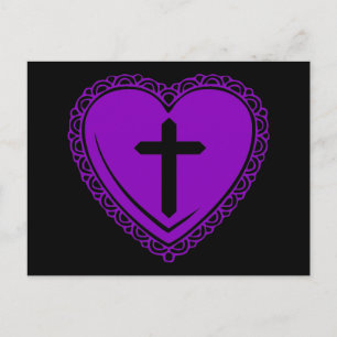 Carte Postale Coeur gothique + Croix (Noir + Violet)
