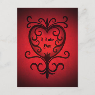 Carte Postale Coeur gothique damassé rouge élégant