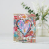 Carte Postale Coeur inconscient Art Abstrait Peinture rose rouge (Debout devant)