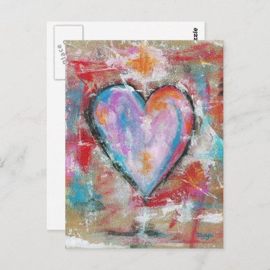 Carte Postale Coeur inconscient Art Abstrait Peinture rose rouge (Devant / Derrière)