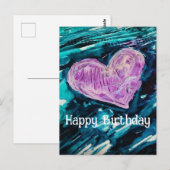 Carte Postale Cœur Joyeux Anniversaire en techniques mixtes (Devant / Derrière)