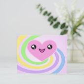 Carte postale Coeur Kawaii Rainbow (Debout devant)