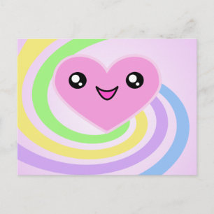 Carte postale Coeur Kawaii Rainbow