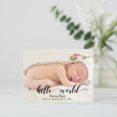 Carte Postale Coeur manuscrit Hello World Faire-part de naissanc (Debout devant)