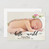 Carte Postale Coeur manuscrit Hello World Faire-part de naissanc (Devant / Derrière)