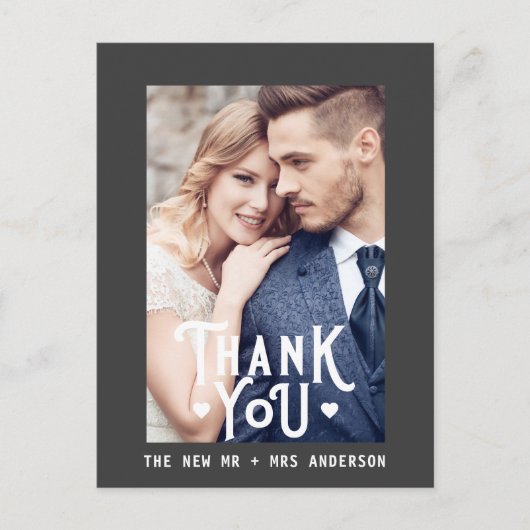 Carte Postale Coeur Mariage Merci élégant | Code QR photo (Devant)