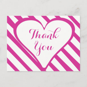 Carte Postale Cœur Merci Violet Fuchsia et Rayures Blanches