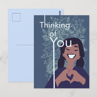 Carte Postale Cœur mignon d'amour à motif floral en pensant à vo