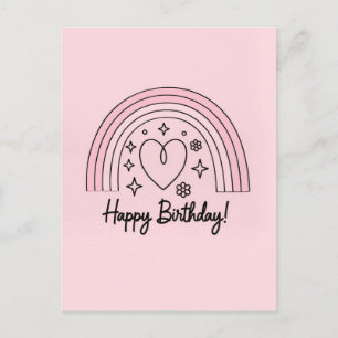 Carte Postale Cœur minimaliste rose tendre avec joyeux anniversa