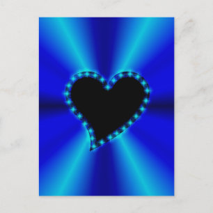 Carte Postale Coeur noir avec étoiles sur arc en ciel bleu