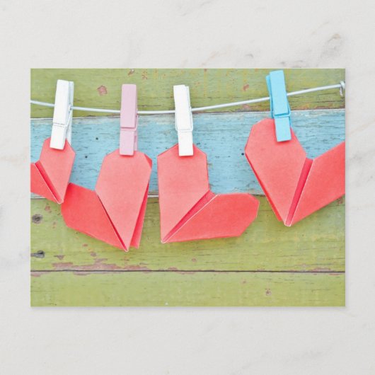 Carte Postale Coeur Papier Accroché Sur La Ligne De Clothèse (Devant)