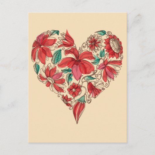 Carte Postale Coeur rétro des fleurs symbole d'amour (Devant)