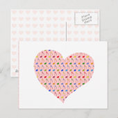 Carte Postale coeur rose avec notes musicales (Devant / Derrière)