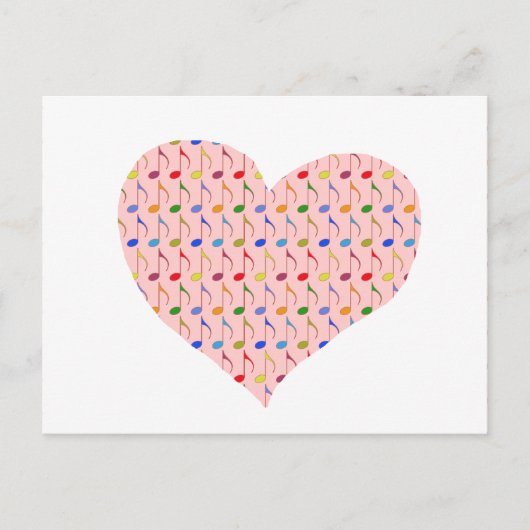 Carte Postale coeur rose avec notes musicales (Devant)