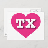 Carte Postale Cœur rose chaud du Texas - J'aime TX (Devant / Derrière)