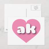 Carte Postale Coeur rose de l'Alaska - J'aime ak (Devant / Derrière)