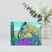 Carte Postale Coeur rose et Cheval jaune (Debout devant)