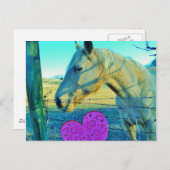 Carte Postale Coeur rose et Cheval jaune (Devant / Derrière)