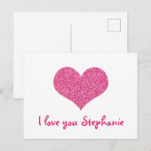 Carte Postale Coeur rose Je t'aime Fille Nom (Devant / Derrière)