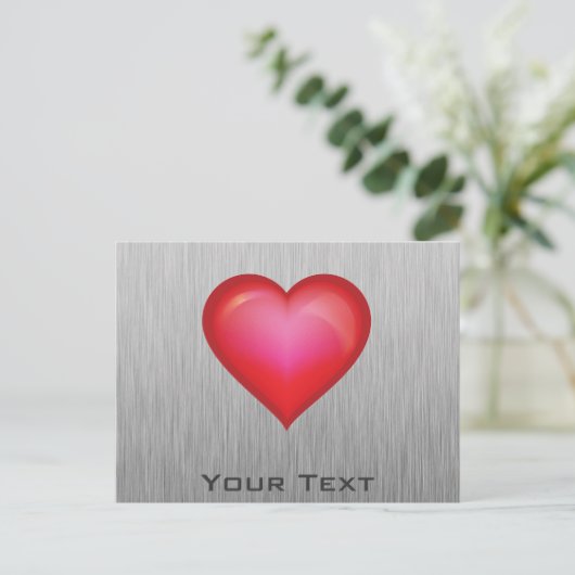 Carte Postale Coeur rouge ; aspect métallique (Debout devant)