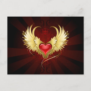 Carte Postale Coeur rouge avec ailes d'or