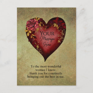 Carte Postale Cœur Rouge Avec Des Roses Modifiable