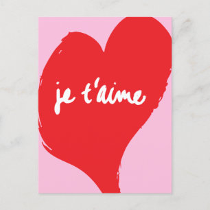 Carte Postale Coeur rouge avec je t’aime-text sur arrière - plan