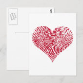 Carte Postale Coeur rouge avec motif d'empreintes digitales (Devant / Derrière)