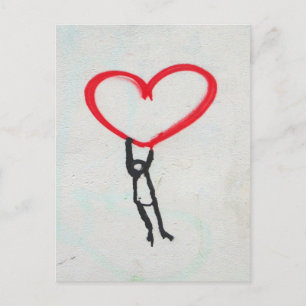Carte Postale Cœur rouge avec un bonhomme allumette, vivant de T
