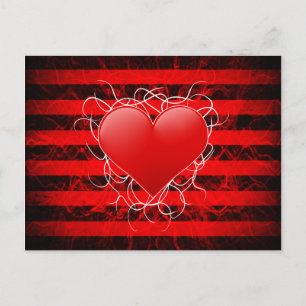 Carte Postale Coeur rouge de punk gothique avec rayures noires