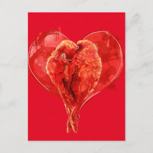 Carte Postale Coeur rouge. Les perroquets aimés.