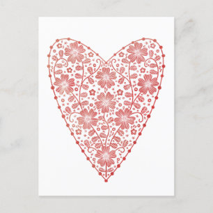 Carte Postale Coeur rouge scandinave blanc