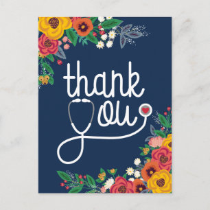 Carte Postale Coeur rouge Stethoscope floral Infirmière médecin