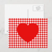 Carte Postale Cœur rouge sur gingham rouge (Devant / Derrière)